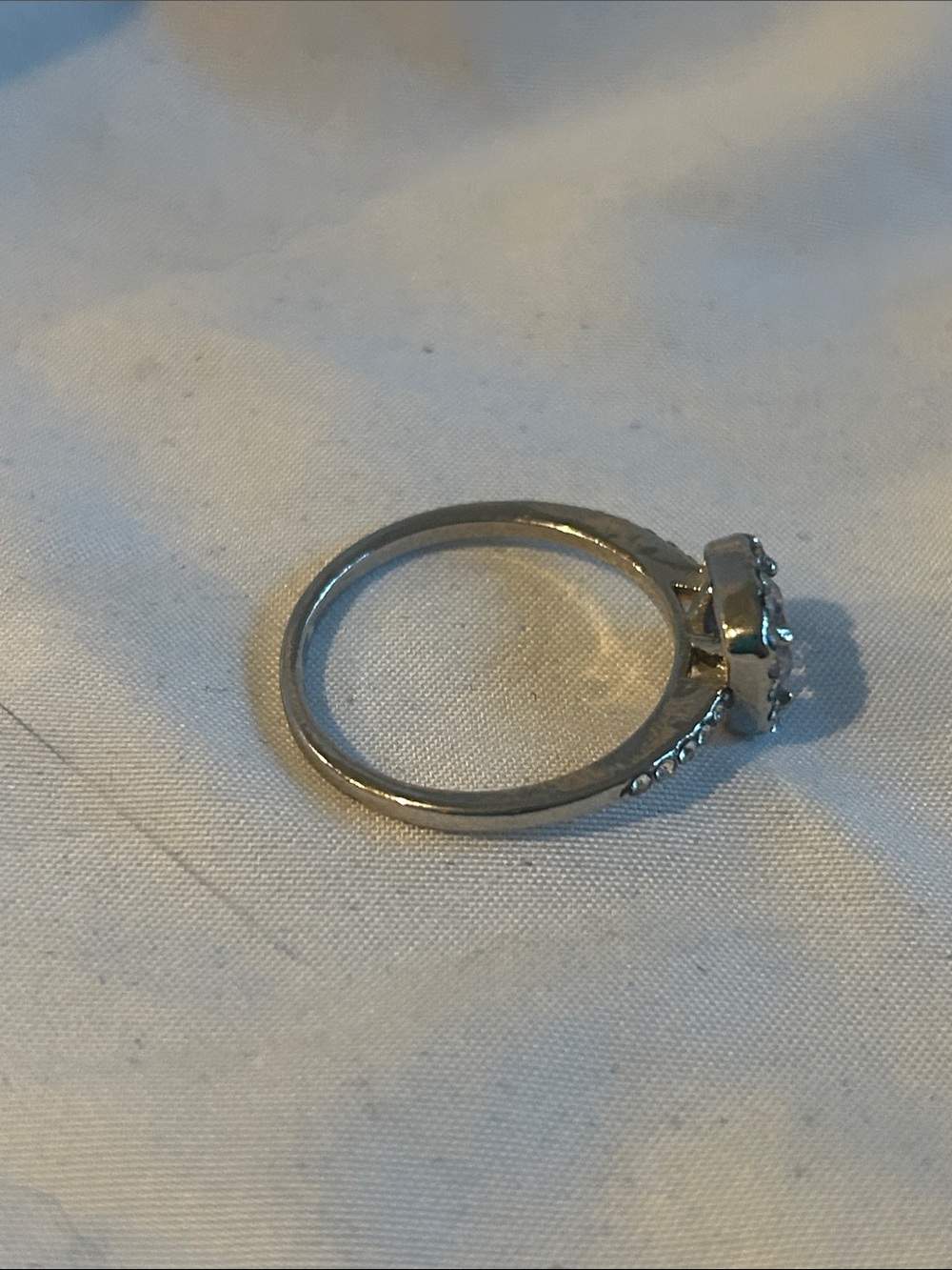Silver Tone Halo Engagement Ring with Clear Center Stone - Picture 3 of 5